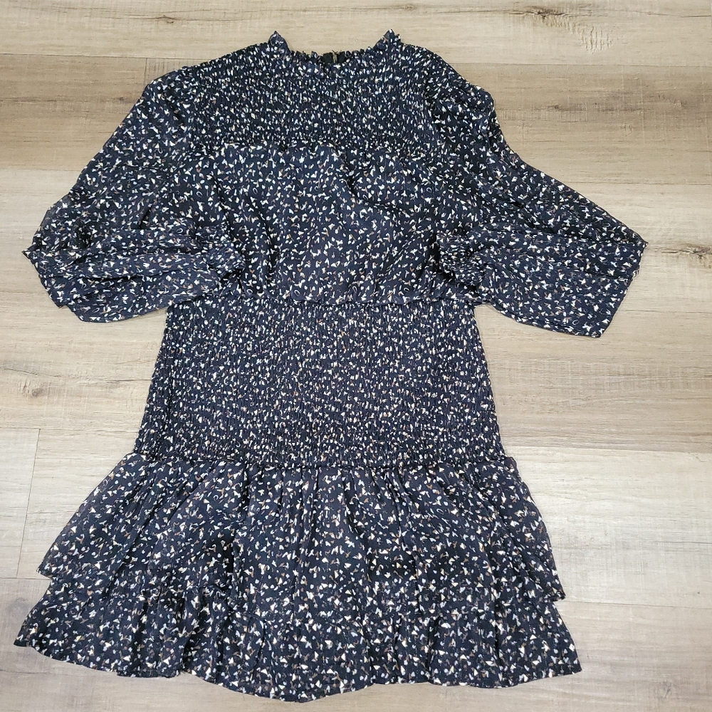 Navy Floral Dress with Ruffle Hem